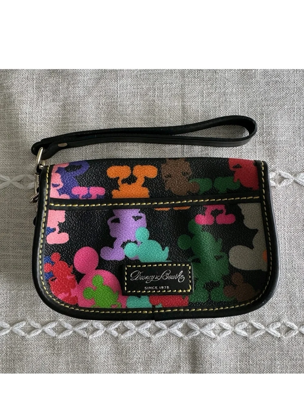Dooney & Bourke Black Wristlet Pouch with Multicolor Character Print